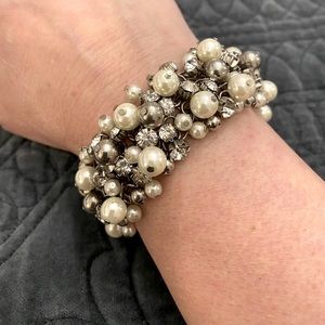 Pearl and Rhinestone Cluster Bracelet